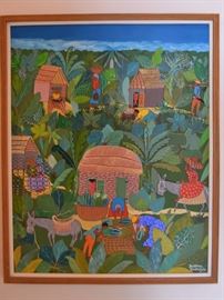 Haitian folk art painting signed Juvernal Du Rosaire