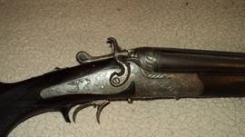 1920 German Drilling Gun  (Pre-War Germany) Side by Side 16 gauge shotgun with a 8 mm Rifle barrel underneath.  Engraved beautifully!