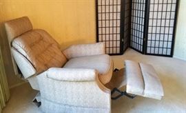 Custom Upholstered Beige Chevron Pattern Recliner