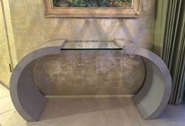 Vintage Asian Grey Formica/Glass Console Table