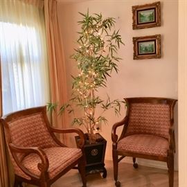 Empire-style Upholstered Armchairs on Castors