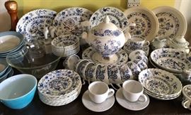 Blue Onion Dinnerware with Several Different Makers