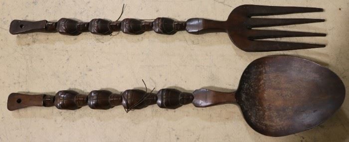 Wooden carved spoon & fork