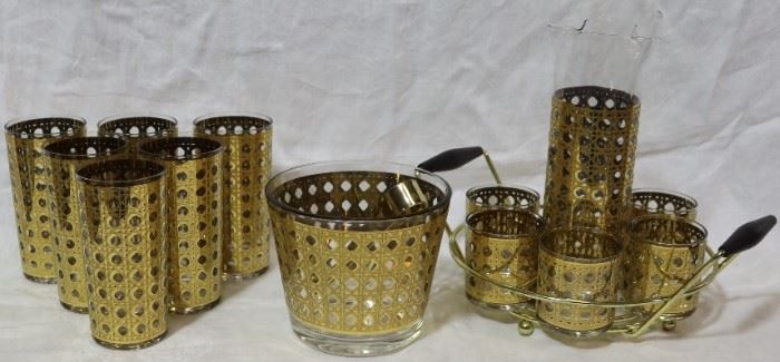 Gilded weave overlay barware set
