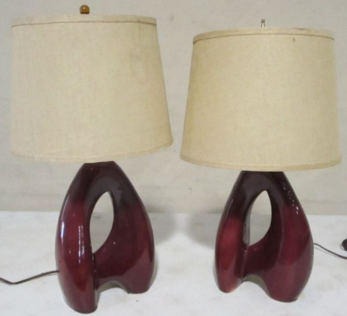 Pair freeform pottery lamps