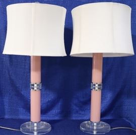 Pair pink lucite table lamps