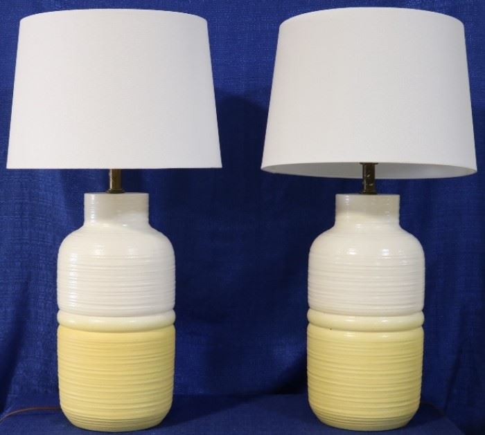 Pair yellow & white ceramic lamps