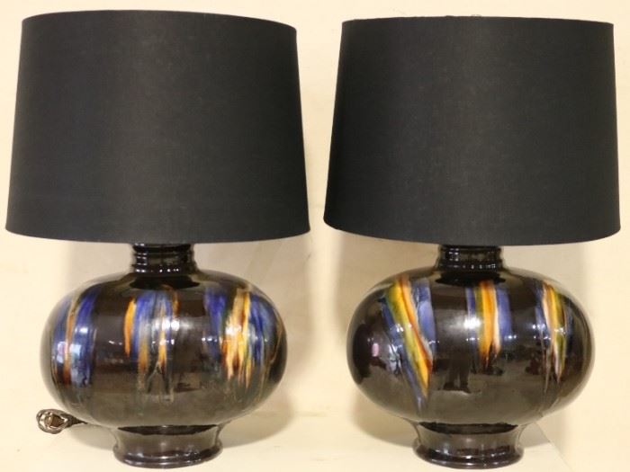 Matched pair ebony lamps
