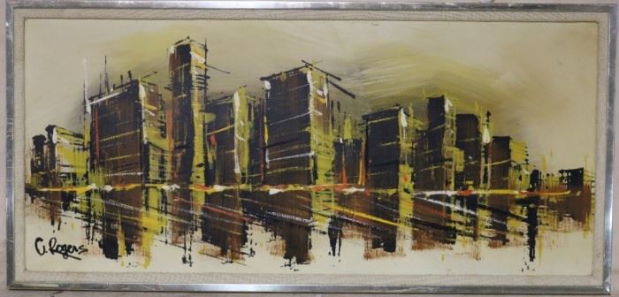 Vintage cityscape art signed by artist