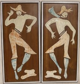 Pair teak dancer art