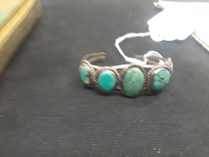 Antique Sterling and Turquoise Navajo Bracelet 