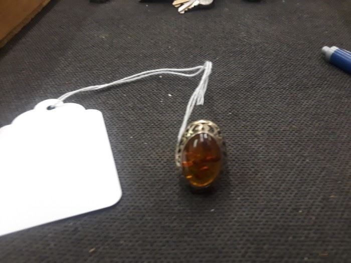 Sterling and Amber Ring 
