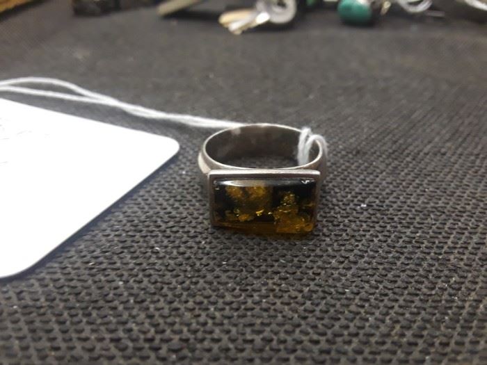 Sterling and Amber Ring 