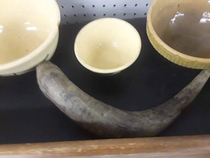 Crock bowl and horn 