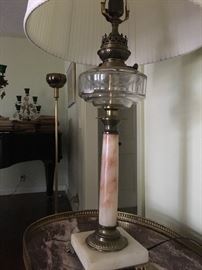 pink rose marble lamp (converted from an oil lamp)
