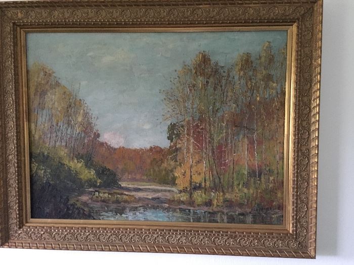 Original oil on canvas landscape by listed Texas artist Ira McDade (1867-1954)