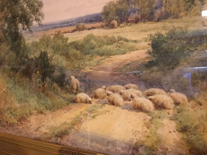 Detail from A masterful watercolor by listed artist Henry John Sylvester Stannard (1870-1951, England) under non reflective glass and signed lower left