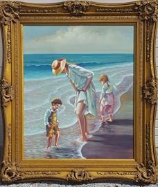 Art Oil On Canvas of Waders at the Beach