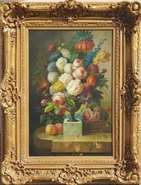 Art Oil On Canvas Floral Still Life With Urn