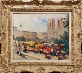 S Seeberger Oil on Canvas Parisian Street Scene in front of Notre Dame, listed French Artist
