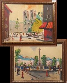 Art Parisian Street Scenes of the Bastille Monument and Notre Dame