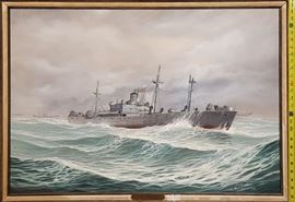 Art Perry Acrylic on Canvas of Warship