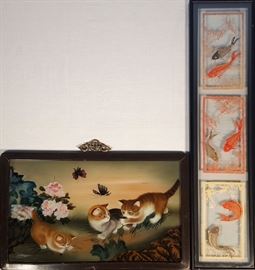 Asian Art Reverse Painted Paper Cut