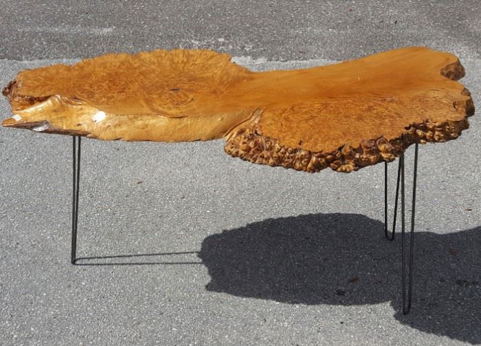 Furniture Mid Century Double Burl Slab Table