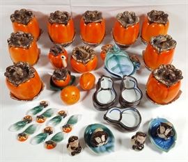 Porcelains Japanese Kutani Persimmon Tea Ware