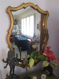 Wall-Mount Mirror in Gold Tone with Sculpted Design