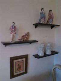 Wall-Mount Display Shelves.  Kissing Angels and Sculpture Figurines