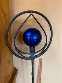  Wrought iron water sprinkler with blue globe 
