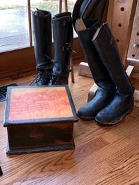 Several pairs of leather horse riding boots