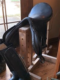 Black leather English saddle