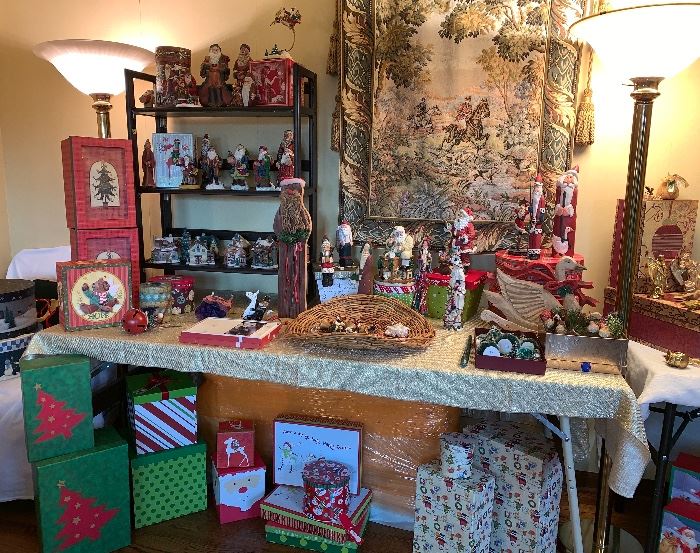  Lots of wonderful Christmas decor and great collection of empty  decorative Christmas gift boxes 