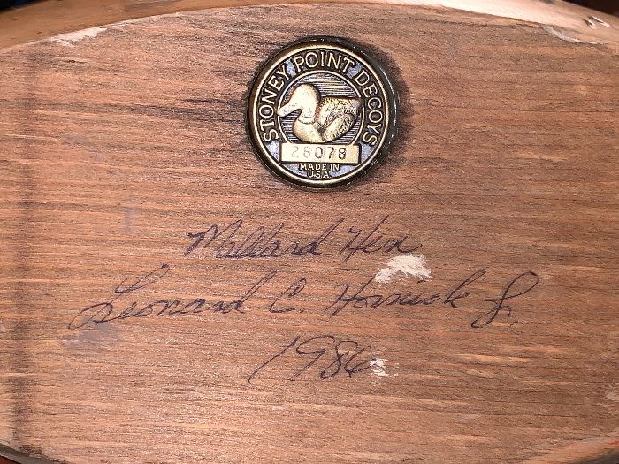 1986 Stoney Point Decoys 28076 - Mallard Hen signed by Leonard C. Hornick Jr.