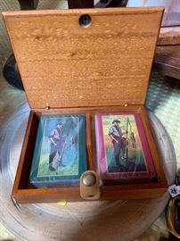 Unopened fishermen cards in wooden box