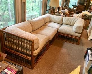 mid-century Heywood Wakefield rattan "L" shaped sectional sofa