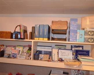 Office is packed out with all kinds of supplies, books, stationery, containers, printer, financial instruction including Dave Ramsey's Financial Peace University.
