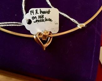 14k gold heart slider on 10k necklace