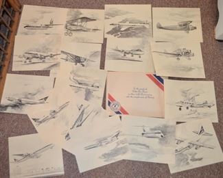Delta Airlines printed sketches (artist Fred Takasumi) presented by Boeing commemorating Delta's 50th Anniversary 1929-1979 in aviation. Super Christmas gift!!!