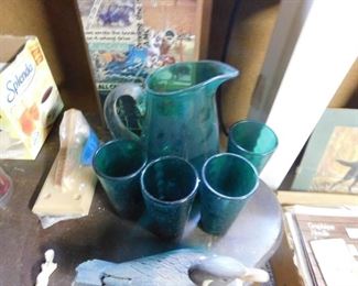 Forest Green Pitcher and Glasses