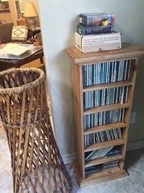 Mid Century Rattan Plant Holders, CD's, CD Stand