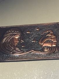 Art Deco Copper Repousse Hammered Wall Plaques