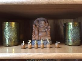 Brass Mayan Mugs, Soapstone Happy Buddha, Hand Carved Minnie Figurines Japan