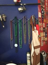 Assorted Man Cave Style Memorabilia, Mardi Gras Beads