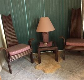 Rattan Basket Style Side Chairs, End Table