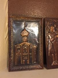 Art Deco Copper Repousse Hammered Wall Plaques