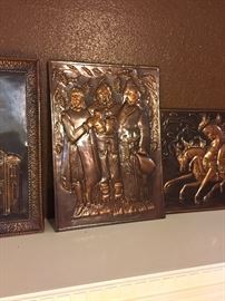Art Deco Copper Repousse Hammered Wall Plaques