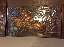 Art Deco Copper Repousse Hammered Wall Plaques